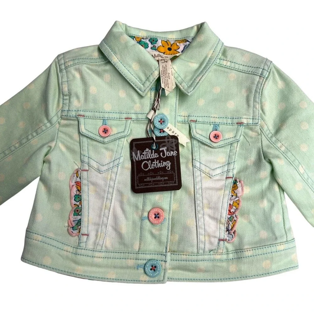 New Matilda Jane Girls Dream Chasers Polka‎ Dot Party Denim Jacket Size 2